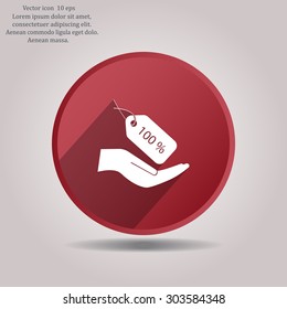 100% tag icon, vector illustration. Flat design style