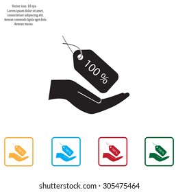 100% tag icon, vector illustration. Flat design style