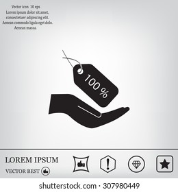 100% tag icon, vector illustration. Flat design style