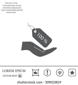 100% tag icon, vector illustration. Flat design style