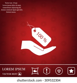 100% tag icon, vector illustration. Flat design style