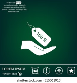 100% tag icon, vector illustration. Flat design style