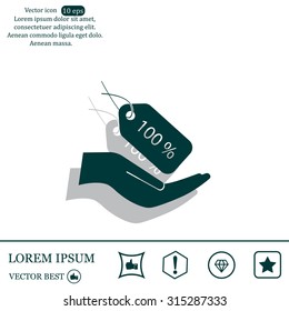 100% tag icon, vector illustration. Flat design style