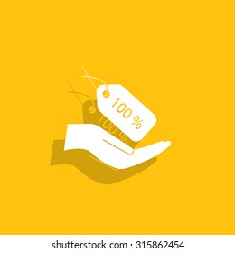 100% tag icon, vector illustration. Flat design style