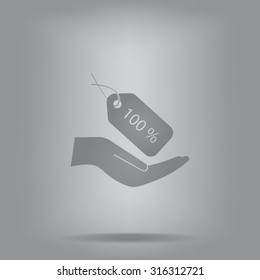 100% tag icon, vector illustration. Flat design style