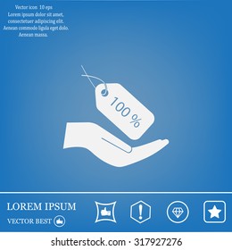 100% tag icon, vector illustration. Flat design style