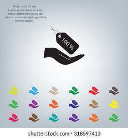 100% tag icon, vector illustration. Flat design style