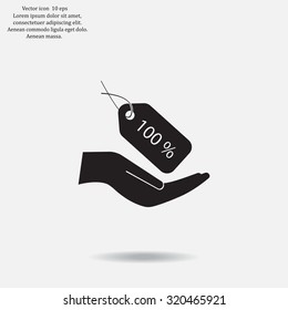 100% tag icon, vector illustration. Flat design style