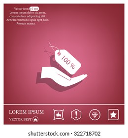100% tag icon, vector illustration. Flat design style