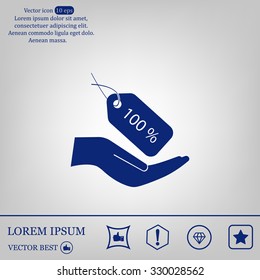 100% tag icon, vector illustration. Flat design style