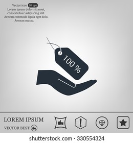 100% tag icon, vector illustration. Flat design style