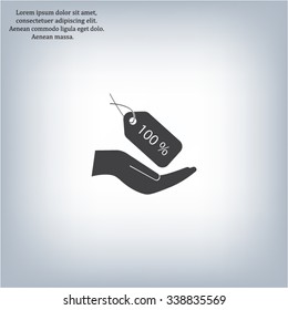 100% tag icon, vector illustration. Flat design style