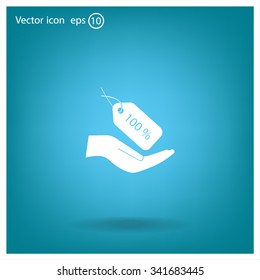 100% tag icon, vector illustration. Flat design style
