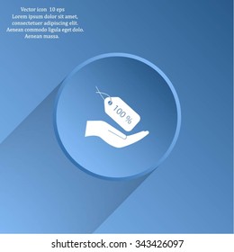 100% tag icon, vector illustration. Flat design style