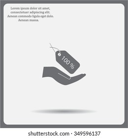 100% tag icon, vector illustration. Flat design style