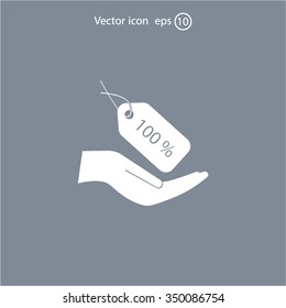 100% tag icon, vector illustration. Flat design style