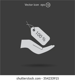 100% tag icon, vector illustration. Flat design style