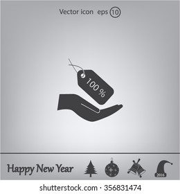100% tag icon, vector illustration. Flat design style