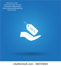 100% tag icon, vector illustration. Flat design style