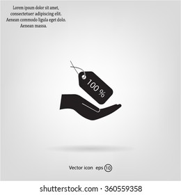 100% tag icon, vector illustration. Flat design style