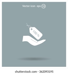 100% tag icon, vector illustration. Flat design style