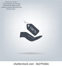 100% tag icon, vector illustration. Flat design style