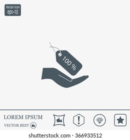 100% tag icon, vector illustration. Flat design style