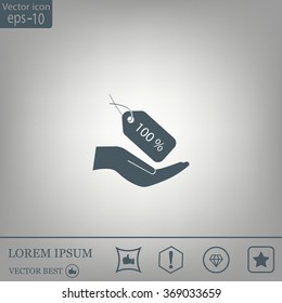 100% tag icon, vector illustration. Flat design style