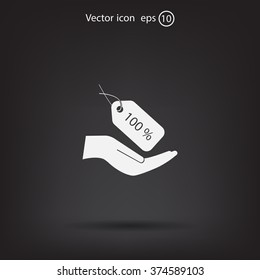 100% tag icon, vector illustration. Flat design style
