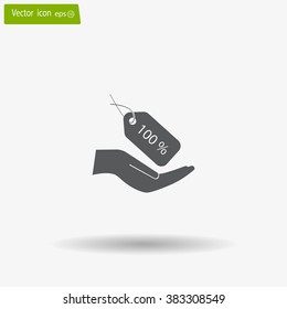 100% tag icon, vector illustration. Flat design style