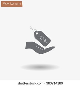 100% tag icon, vector illustration. Flat design style