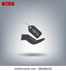 100% tag icon, vector illustration. Flat design style