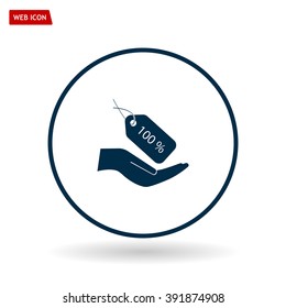 100% tag icon, vector illustration. Flat design style