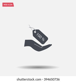 100% tag icon, vector illustration. Flat design style