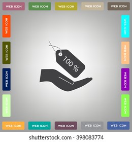 100% tag icon, vector illustration. Flat design style