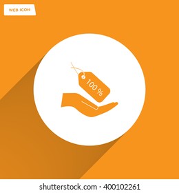 100% tag icon, vector illustration. Flat design style