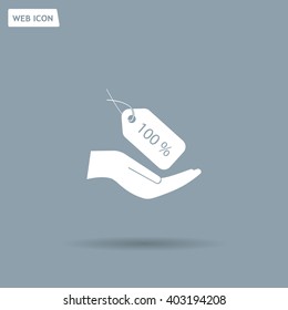 100% tag icon, vector illustration. Flat design style