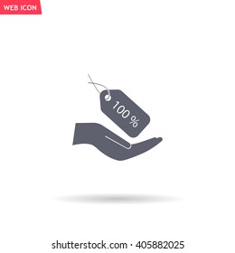 100% tag icon, vector illustration. Flat design style