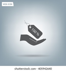 100% tag icon, vector illustration. Flat design style
