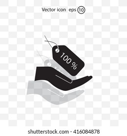 100% tag icon, vector illustration. Flat design style