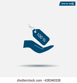 100% tag icon, vector illustration. Flat design style