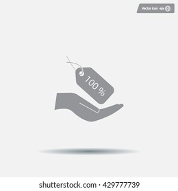 100% tag icon, vector illustration. Flat design style