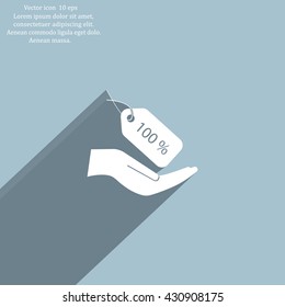 100% tag icon, vector illustration. Flat design style