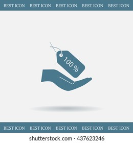 100% tag icon, vector illustration. Flat design style