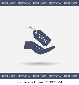 100% tag icon, vector illustration. Flat design style