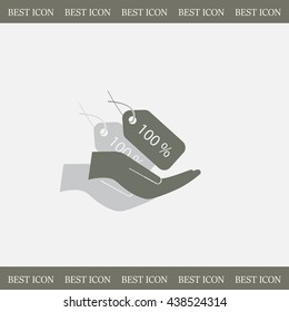 100% tag icon, vector illustration. Flat design style