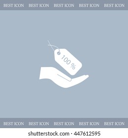 100% tag icon, vector illustration. Flat design style