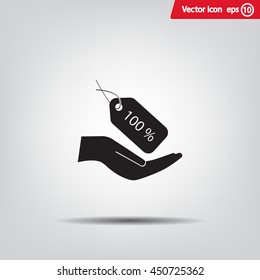 100% tag icon, vector illustration. Flat design style