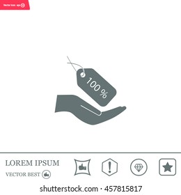 100% tag icon, vector illustration. Flat design style
