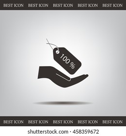 100% tag icon, vector illustration. Flat design style